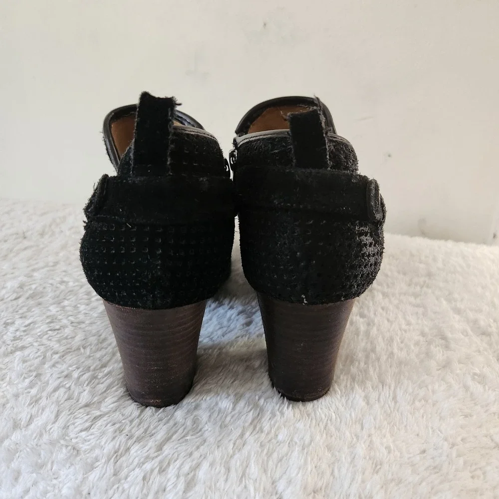 Franco Sarto Dale 2 Black Perforated Suede Cutout Ankle Booties Womens‎ 9M